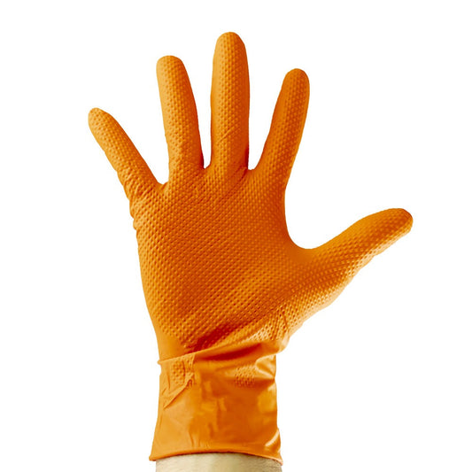 53551 GUANTES NARANJAS DESECHABLES DE NITRILO T:M 7,0MIL (100 UDS.) TEXTURA DIAMANTE
