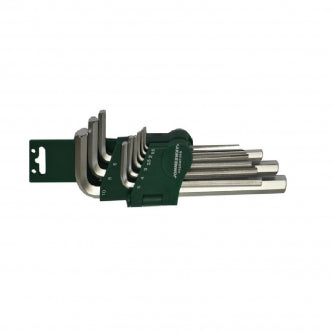 Jgo. de llaves hexagonales "L" en pulgadas largas, estuche plástico con 9 pzas. 1/16 '5/64' , 3/32', 1.8' '5/32', 3/16 '', 1 / 4 '', 5/16 '', 3/8 '' Acabado mate