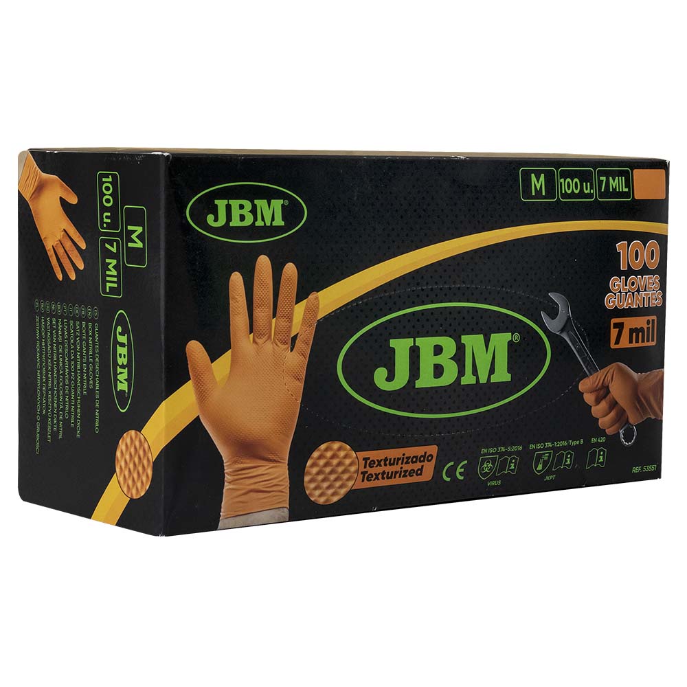 GUANTES NARANJAS DESECHABLES DE NITRILO T:M 7,0MIL TEXTURA DIAMANTE