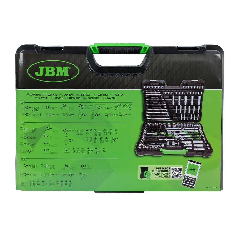 54034 MALETÍN DE HERRAMIENTAS DE 216 PIEZAS CON VASOS HEXAGONALES DE 1/4", 3/8" Y 1/2" CINCADO