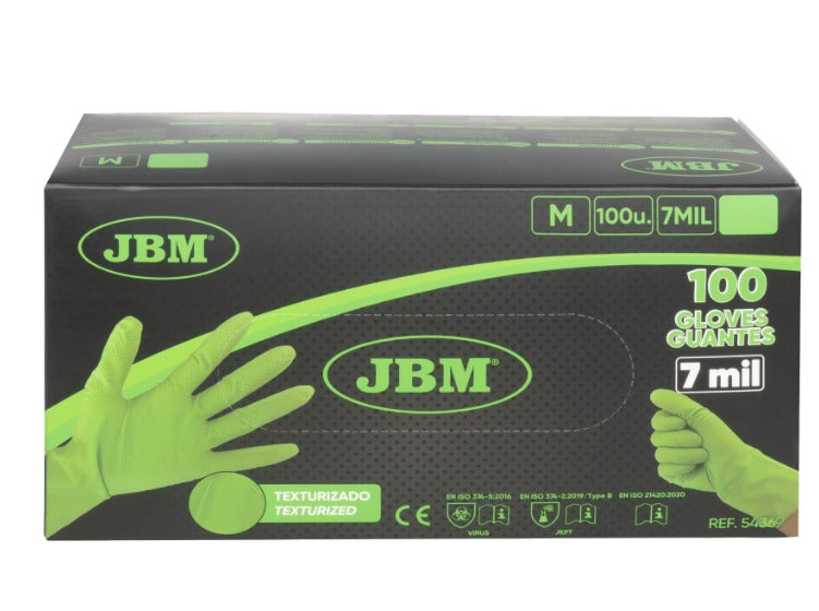 54369 Guantes Verdes Desechables de Nitrilo Textura Diamante