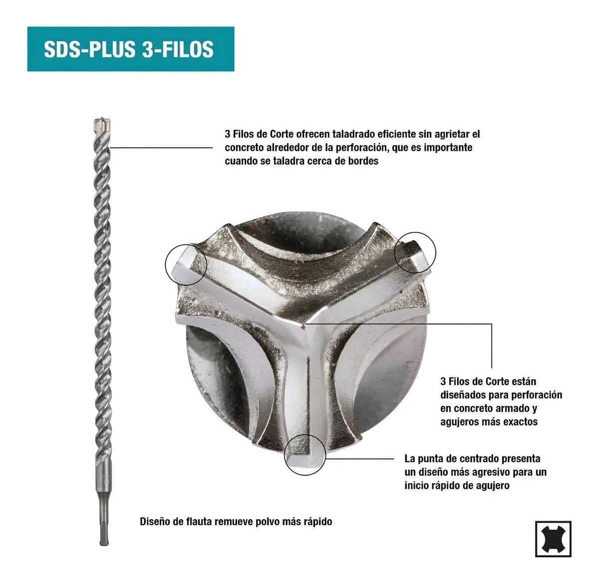 B-61117 Broca SDS-plus 3 Filos De 1/2 X 12 P/ Concreto