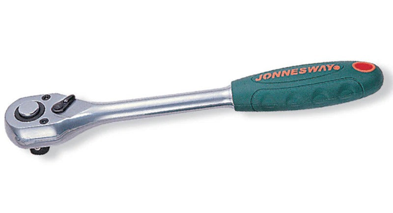 JONR4804B Matraca cabeza pera "Stubby" mando 1/2"x170 mm. (6") de largo, 72 dientes anti-slip satinada.